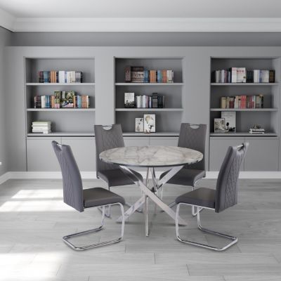 White and Grey Marble Effect 1.07m Dining Table