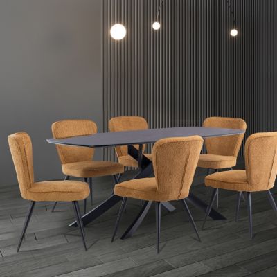 Black 1.8m Dining Table Glass Top