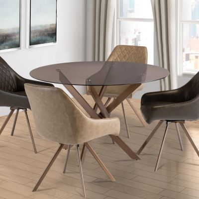 Brown Tinted Glass Dining Table with Brushed Brass Legs