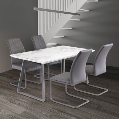 1.4m White Marble Effect Dining Table