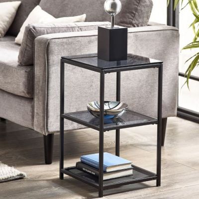 Chicago Tall Narrow Side Table - Smoked Glass