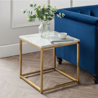 Scala Gold White Marble Top Lamp Table